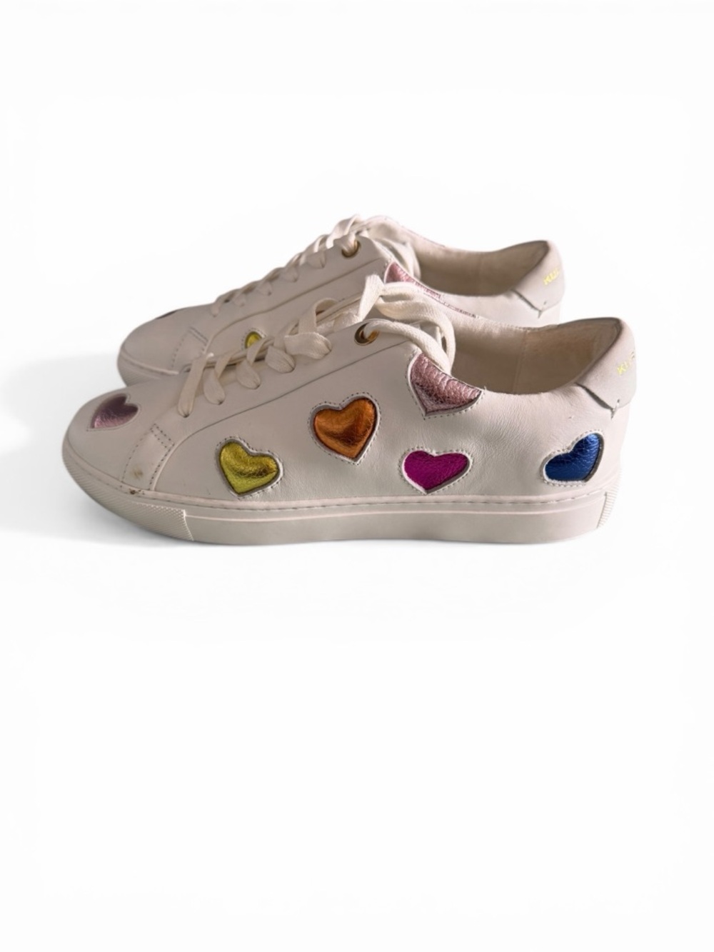 Kurt Geiger London Laney Metallic Rainbow Heart Lace Up Sneaker size 9